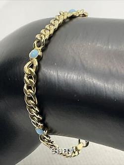 CUTE 14K Yellow Gold Light Blue Enamel CUBAN CURB Link Chain Bracelet 3.4gr