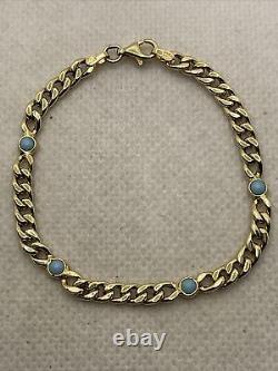 CUTE 14K Yellow Gold Light Blue Enamel CUBAN CURB Link Chain Bracelet 3.4gr