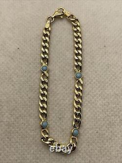 CUTE 14K Yellow Gold Light Blue Enamel CUBAN CURB Link Chain Bracelet 3.4gr