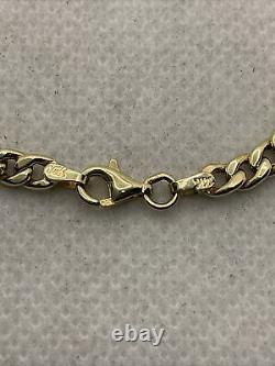 CUTE 14K Yellow Gold Light Blue Enamel CUBAN CURB Link Chain Bracelet 3.4gr