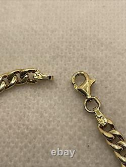 CUTE 14K Yellow Gold Light Blue Enamel CUBAN CURB Link Chain Bracelet 3.4gr