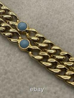 CUTE 14K Yellow Gold Light Blue Enamel CUBAN CURB Link Chain Bracelet 3.4gr