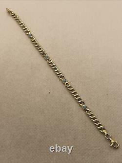 CUTE 14K Yellow Gold Light Blue Enamel CUBAN CURB Link Chain Bracelet 3.4gr