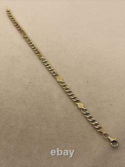 CUTE 14K Yellow Gold Light Blue Enamel CUBAN CURB Link Chain Bracelet 3.4gr