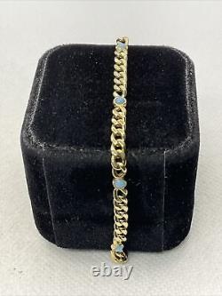 CUTE 14K Yellow Gold Light Blue Enamel CUBAN CURB Link Chain Bracelet 3.4gr