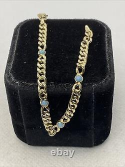 CUTE 14K Yellow Gold Light Blue Enamel CUBAN CURB Link Chain Bracelet 3.4gr