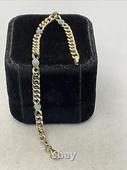 CUTE 14K Yellow Gold Light Blue Enamel CUBAN CURB Link Chain Bracelet 3.4gr