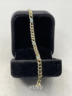 CUTE 14K Yellow Gold Light Blue Enamel CUBAN CURB Link Chain Bracelet 3.4gr