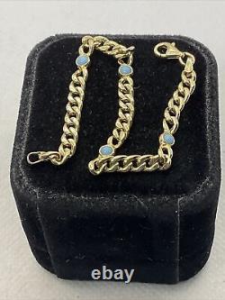 CUTE 14K Yellow Gold Light Blue Enamel CUBAN CURB Link Chain Bracelet 3.4gr