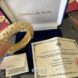 Camrose Kross JBK Enamel Cream Blue Stone Cuff, Hinged Bangle Bracelet