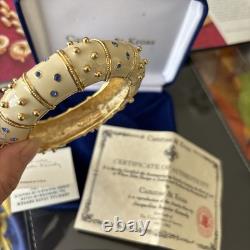 Camrose Kross JBK Enamel Cream Blue Stone Cuff, Hinged Bangle Bracelet