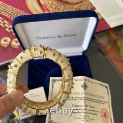 Camrose Kross JBK Enamel Cream Blue Stone Cuff, Hinged Bangle Bracelet