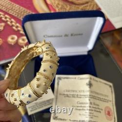 Camrose Kross JBK Enamel Cream Blue Stone Cuff, Hinged Bangle Bracelet