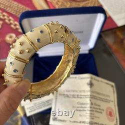 Camrose Kross JBK Enamel Cream Blue Stone Cuff, Hinged Bangle Bracelet