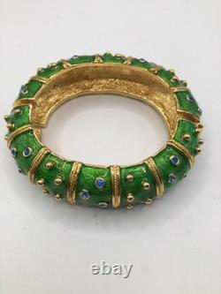 Camrose & Kross JBK Green Enamel, Crystals & Gold Accents Bangle