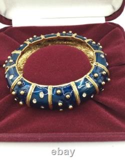 Camrose & Kross Jackie Kennedy JBK Blue Enamel, Crystals & Gold Accents Bangle