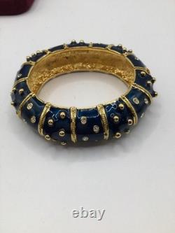 Camrose & Kross Jackie Kennedy JBK Blue Enamel, Crystals & Gold Accents Bangle