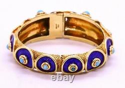 Cellino Italy 18kt Gold 106.5 Grams Blue Enamel & Turquoise Bracelet Exceptional