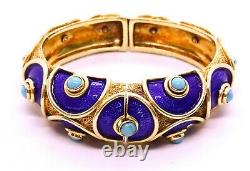 Cellino Italy 18kt Gold 106.5 Grams Blue Enamel & Turquoise Bracelet Exceptional