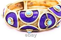 Cellino Italy 18kt Gold 106.5 Grams Blue Enamel & Turquoise Bracelet Exceptional