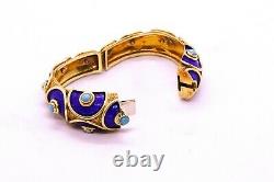 Cellino Italy 18kt Gold 106.5 Grams Blue Enamel & Turquoise Bracelet Exceptional