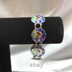 Celtic Irish Art Bracelet Unisex 7.25in Blue Silver Good Enamel Sterling Link