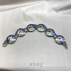 Celtic Irish Art Bracelet Unisex 7.25in Blue Silver Good Enamel Sterling Link
