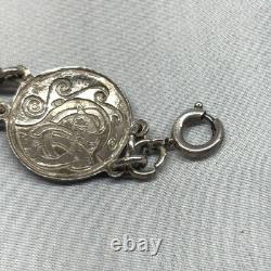 Celtic Irish Art Bracelet Unisex 7.25in Blue Silver Good Enamel Sterling Link