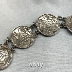 Celtic Irish Art Bracelet Unisex 7.25in Blue Silver Good Enamel Sterling Link