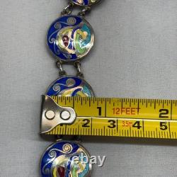 Celtic Irish Art Bracelet Unisex 7.25in Blue Silver Good Enamel Sterling Link