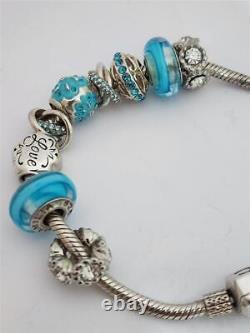 Chamilia MOM LOVE Blue Themed MOTHER'S DAY 7.5 925 Bracelet + 9 Beads Set withBox