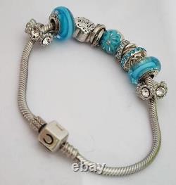 Chamilia MOM LOVE Blue Themed MOTHER'S DAY 7.5 925 Bracelet + 9 Beads Set withBox