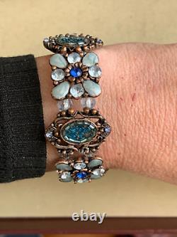 Chaming Vintage French Creator Bracelet Floral design Blue Enamel & Crystal