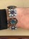 Chaming Vintage French Creator Bracelet Floral Design Blue Enamel & Crystal