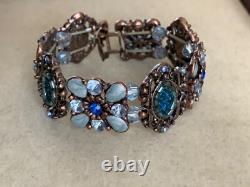 Chaming Vintage French Creator Bracelet Floral design Blue Enamel & Crystal