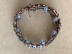 Chaming Vintage French Creator Bracelet Floral design Blue Enamel & Crystal