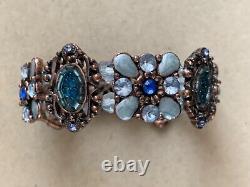 Chaming Vintage French Creator Bracelet Floral design Blue Enamel & Crystal
