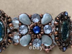 Chaming Vintage French Creator Bracelet Floral design Blue Enamel & Crystal