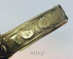 Chinese Antique Sterling Silver Gold Vermeil Blue Enamel Jade Buddha Bracelet