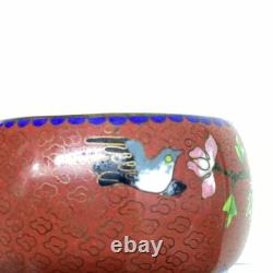 Chinese Cloisonné Enamel Bangle Bracelet Wide Flowers Bird Blue Pink Green 1970s