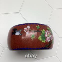 Chinese Cloisonné Enamel Bangle Bracelet Wide Flowers Bird Blue Pink Green 1970s