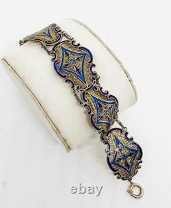 Chinese Export Sterling Silver Blue Enamel Filigree Bracelet 19g Vintage Jewelry