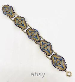 Chinese Export Sterling Silver Blue Enamel Filigree Bracelet 19g Vintage Jewelry