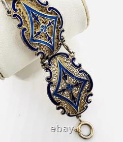 Chinese Export Sterling Silver Blue Enamel Filigree Bracelet 19g Vintage Jewelry