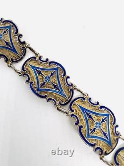 Chinese Export Sterling Silver Blue Enamel Filigree Bracelet 19g Vintage Jewelry