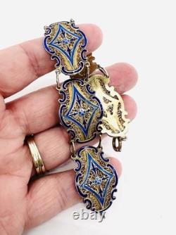 Chinese Export Sterling Silver Blue Enamel Filigree Bracelet 19g Vintage Jewelry