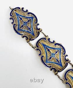 Chinese Export Sterling Silver Blue Enamel Filigree Bracelet 19g Vintage Jewelry