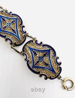 Chinese Export Sterling Silver Blue Enamel Filigree Bracelet 19g Vintage Jewelry