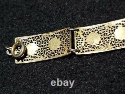 Chinese Import Gold Silver Filigree Bracelet Enamel Blue Green Flowers