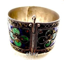 Chinese clamper bracelet cloisonné enamel blue theme